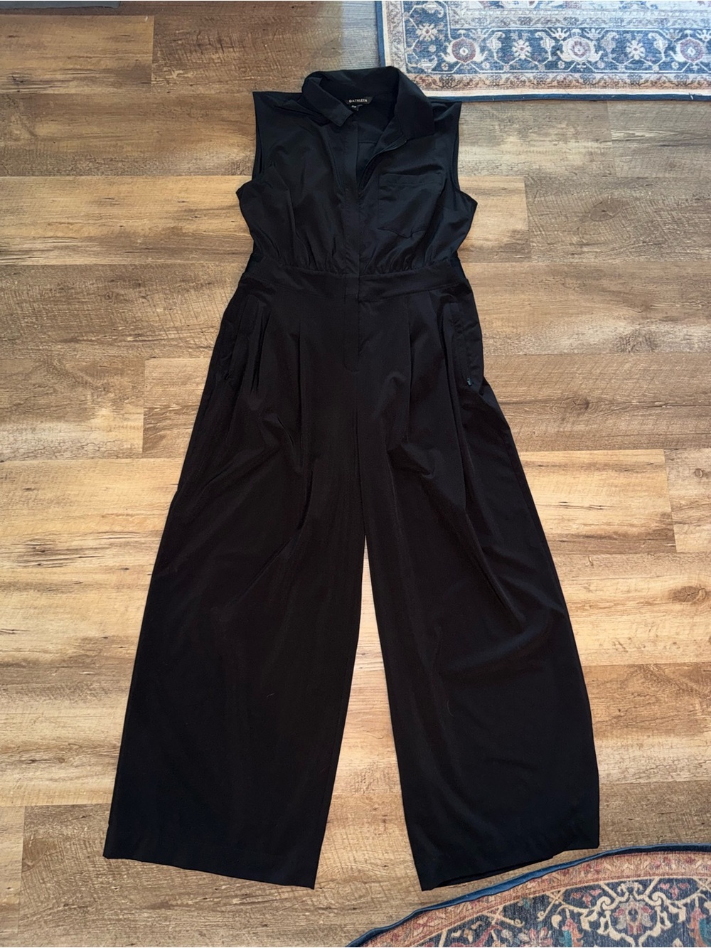 Athleta Black Collared Sleeveless Wide-Leg Jumpsuit
